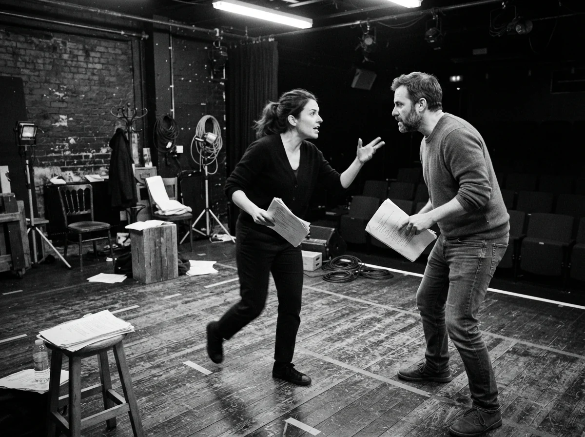 Actors rehearsing a scene together on stage